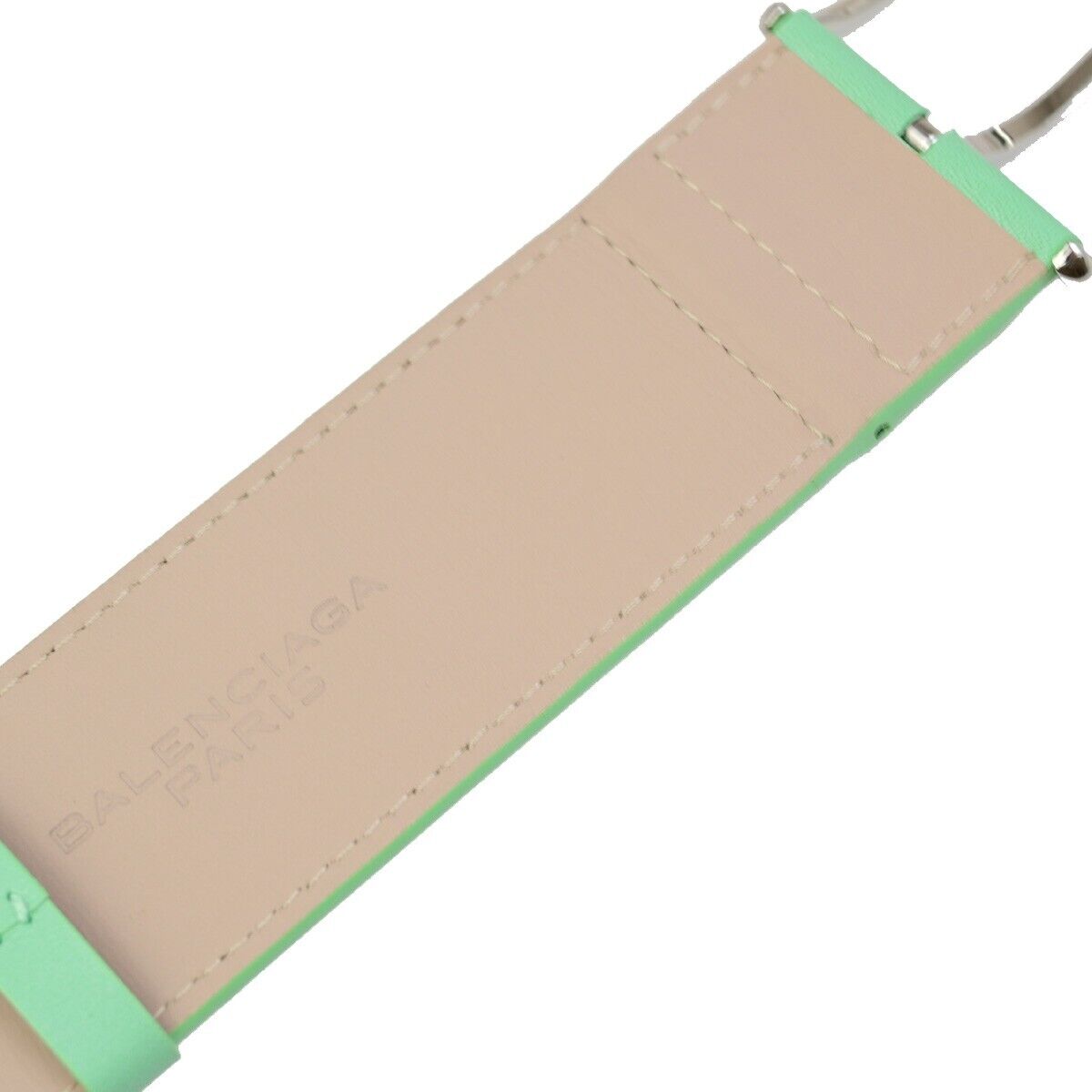 BALENCIAGA Logo Wide Bracelet Bangle Leather Light Green SHW 09KA497