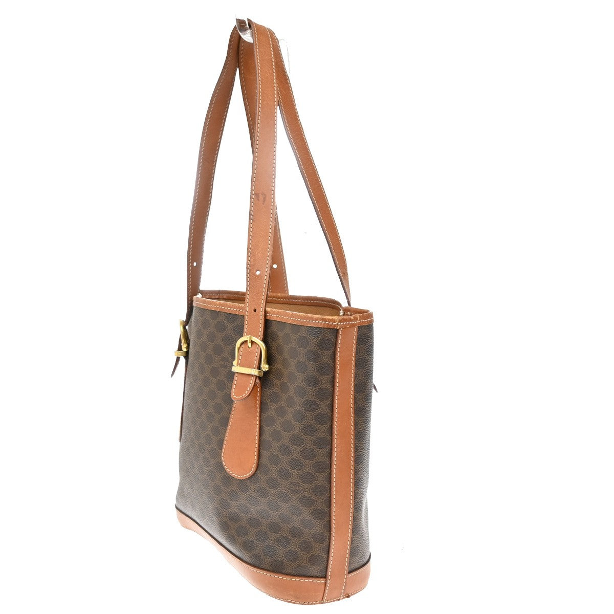CELINE Logo Macadam Pattern Shoulder Bag PVC Leather Brown GHW Italy 66YH783