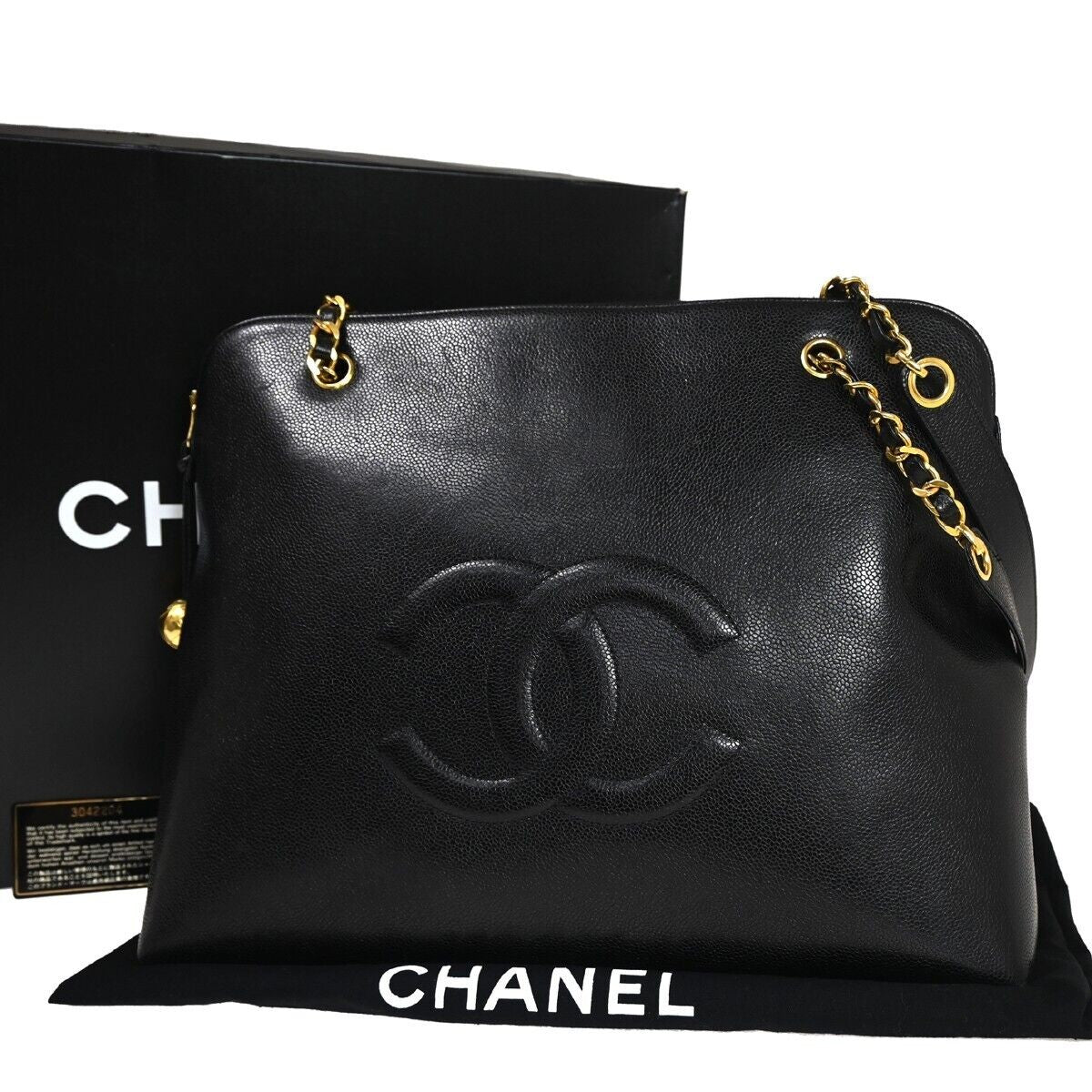 CHANEL CC Logo Chain Shoulder Bag Grained Calfskin Leather BK GHW VTG 342RH892