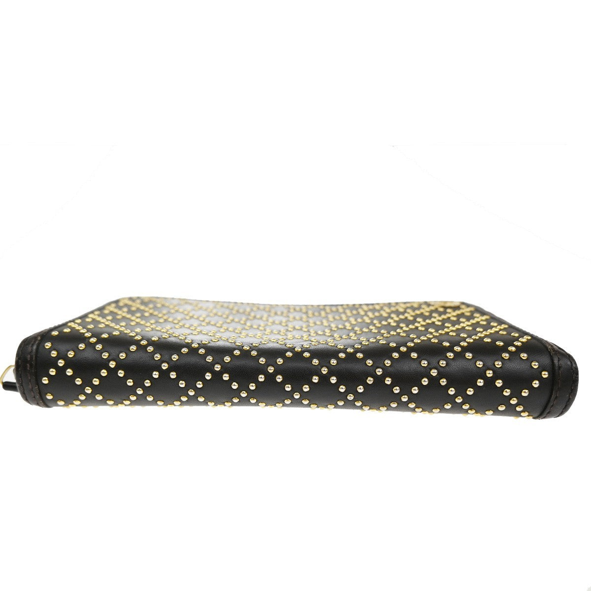 GUCCI Logo Diamante Studded GG Long Zipper Wallet Leather Brown Gold 62TA307