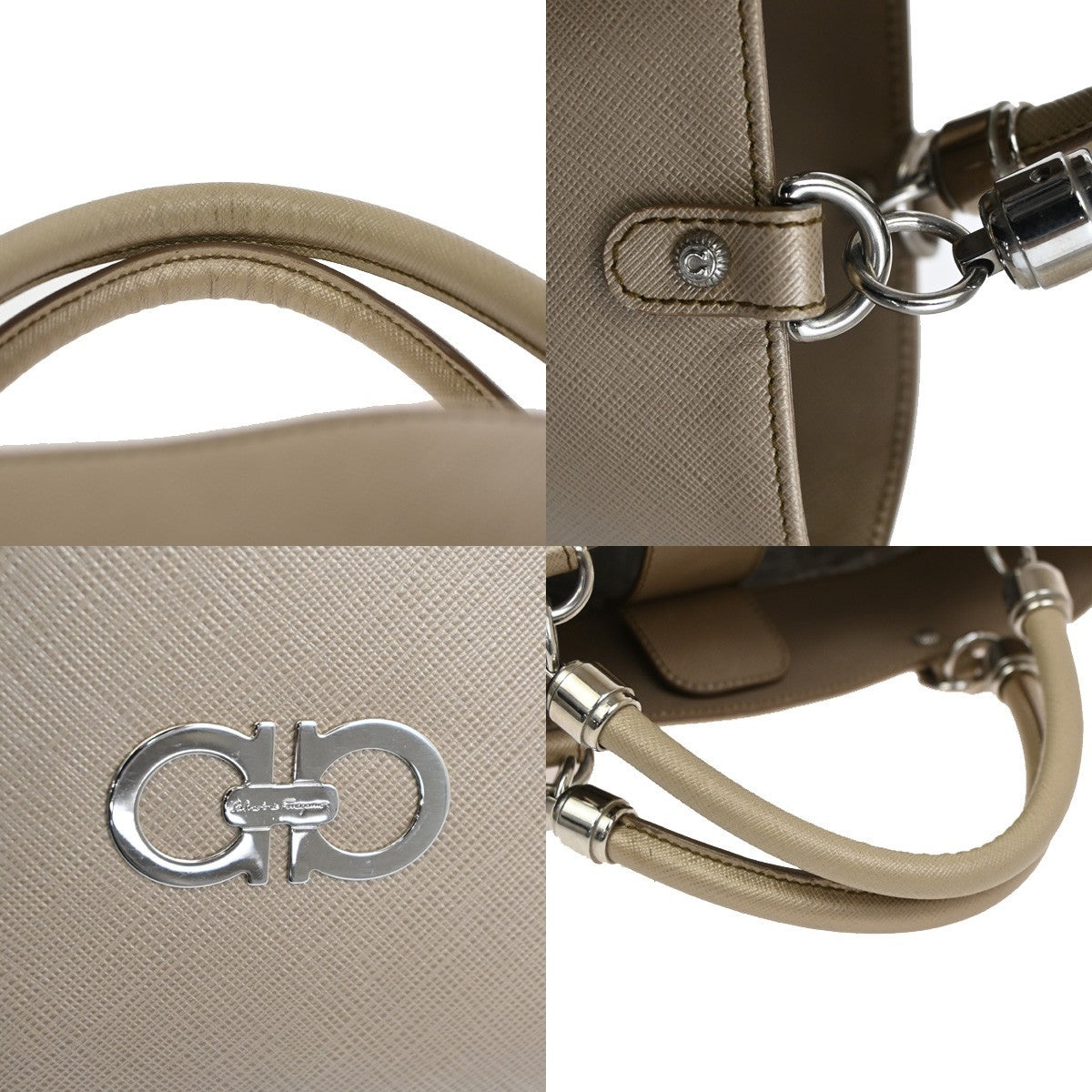 SALVATORE FERRAGAMO Gancini Hand Bag Leather Beige SHW Italy 61TA343