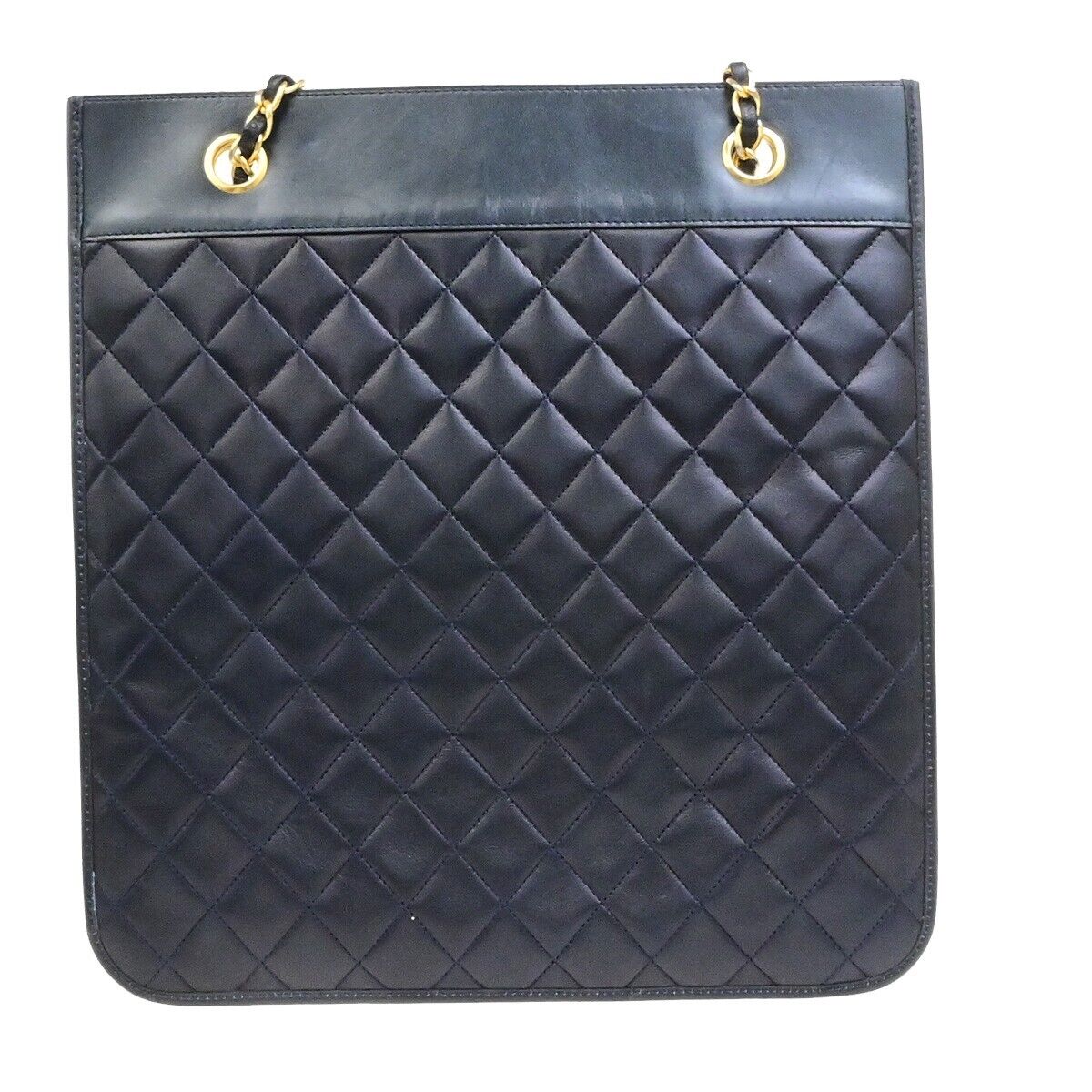 CHANEL CC Logo Matelasse Chain Shoulder Bag Canvas Leather Navy Blue GHW 46RF216