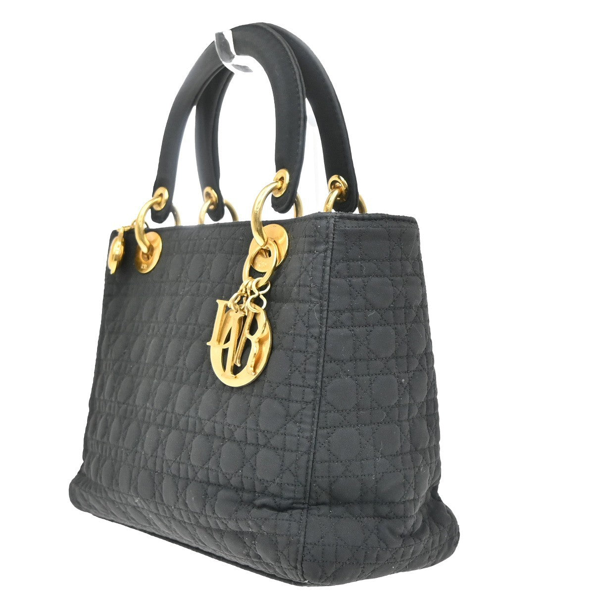 CHRISTIAN DIOR Logo Lady Cannage Hand Bag Nylon Leather Black GHW Italy 70EG071