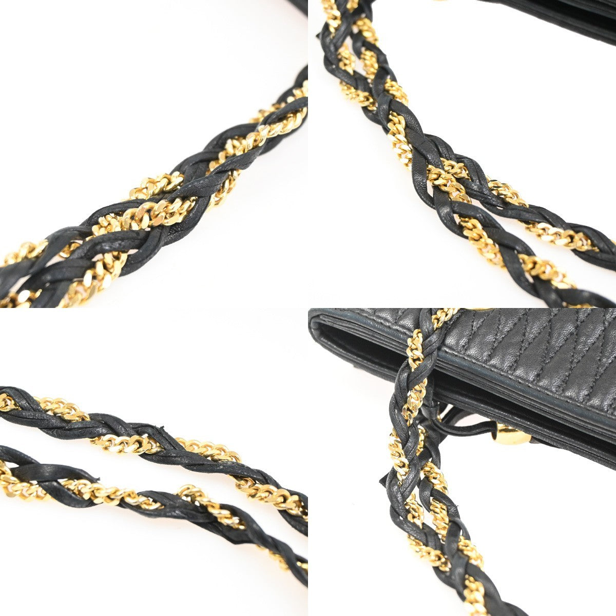 BALLY B Logo Quilted Chain Shoulder Bag Leather Black GHW Switzerland 01CA846