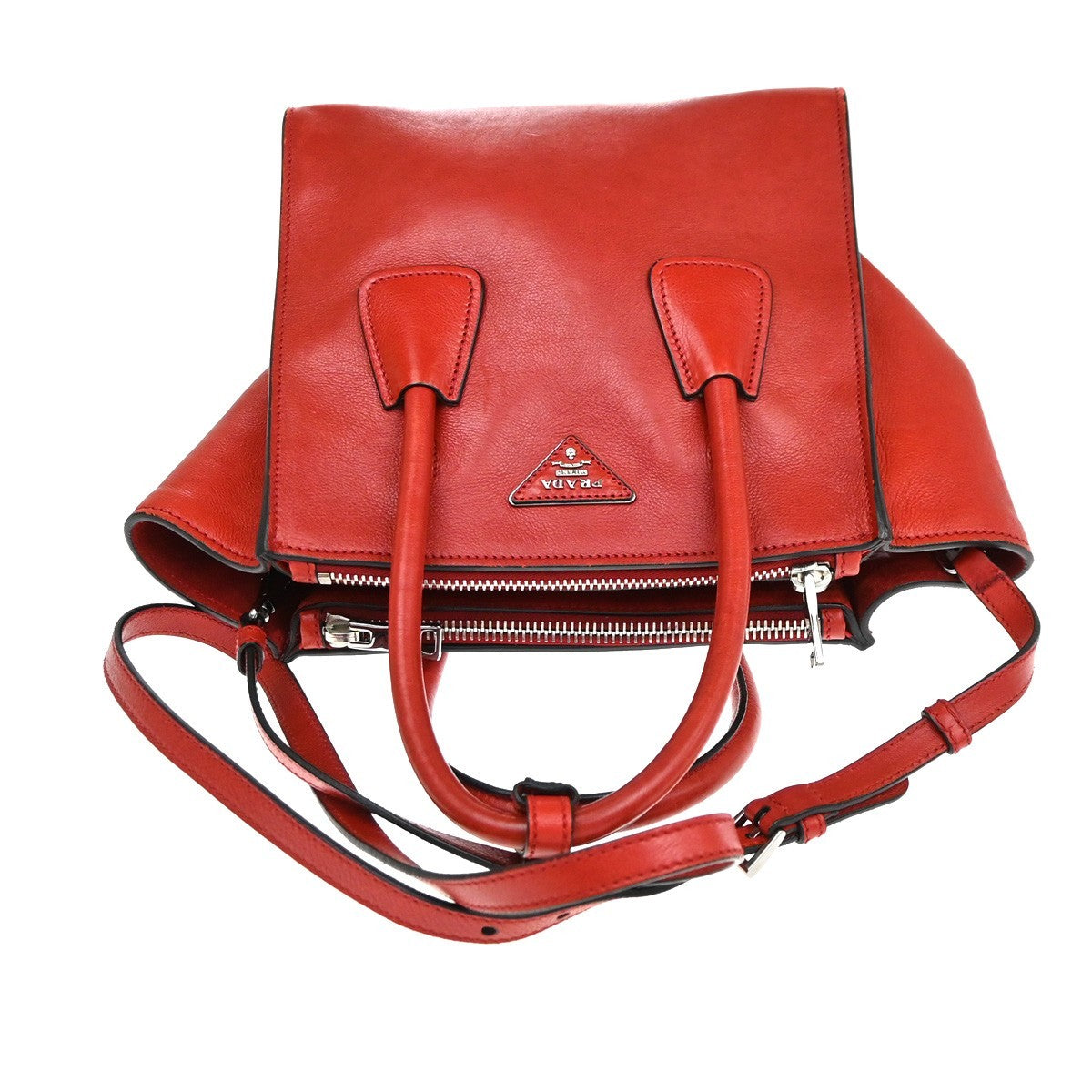 PRADA Logo 2Way Shoulder Hand Bag Glace Calf Leather Red SHW Italy 12TA657