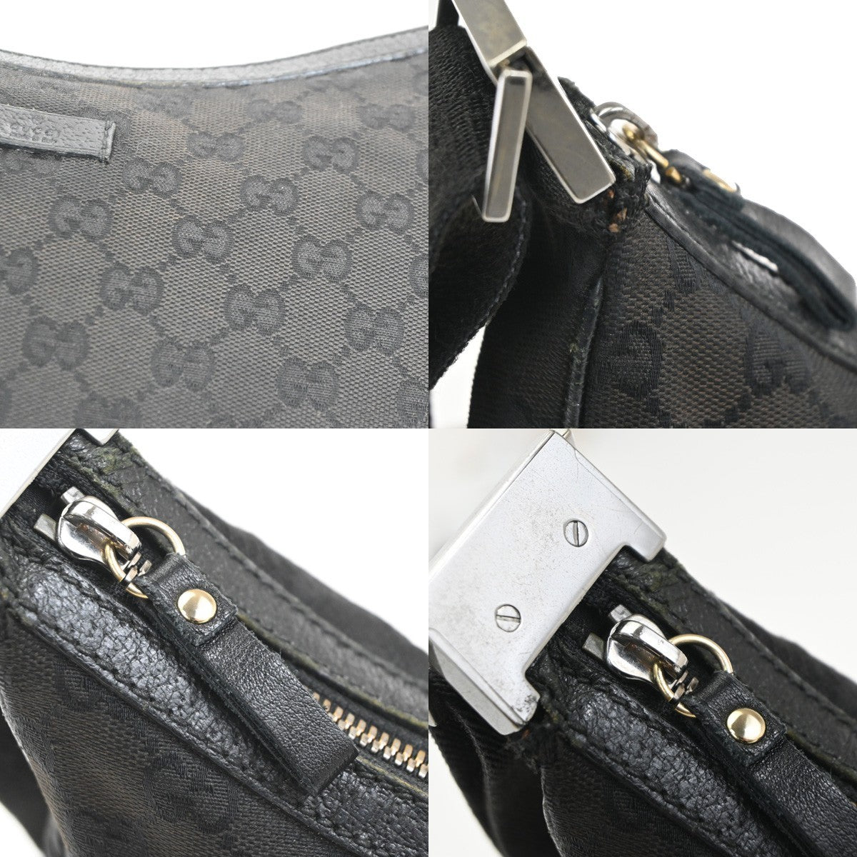 GUCCI Logo GG Pattern Shoulder Hand Bag Canvas Leather Black SHW Italy 62MA493