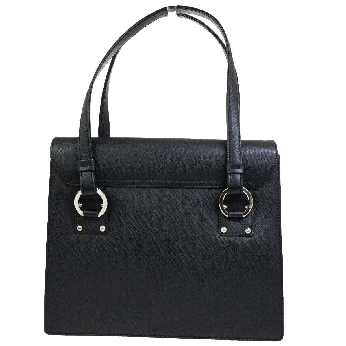 SALVATORE FERRAGAMO Gancini Hand Bag Leather Black Silver Made in Italy 62KA537