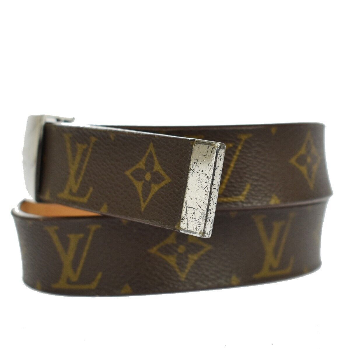 LOUIS VUITTON Ceinture Carre Belt Monogram Leather Brown Silver Spain 63YC264