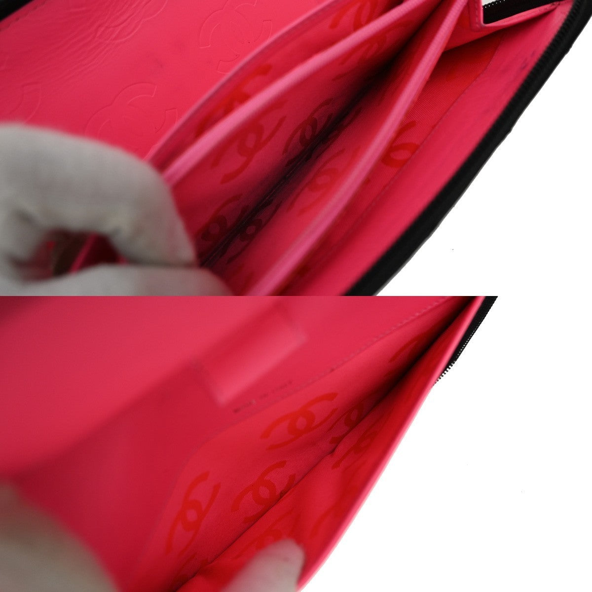 CHANEL CC Logo Cambon Long Bifold Wallet Patent Leather Black Pink Italy 16RF779