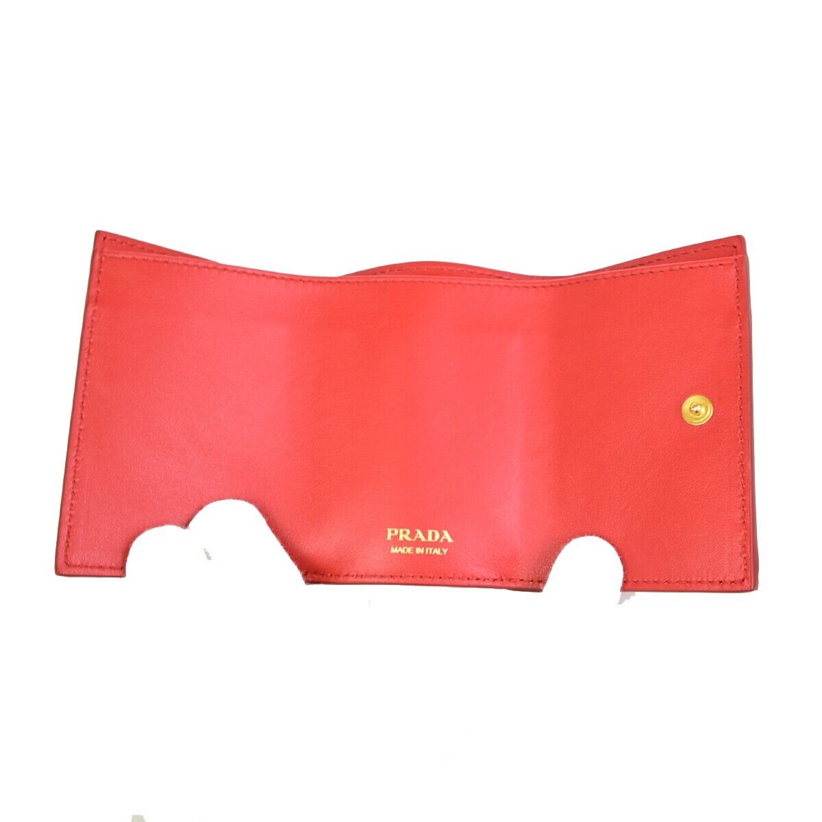 PRADA MILANO Logo Trifold Compact Wallet Vitello Move Leather Red Gold 86RF207