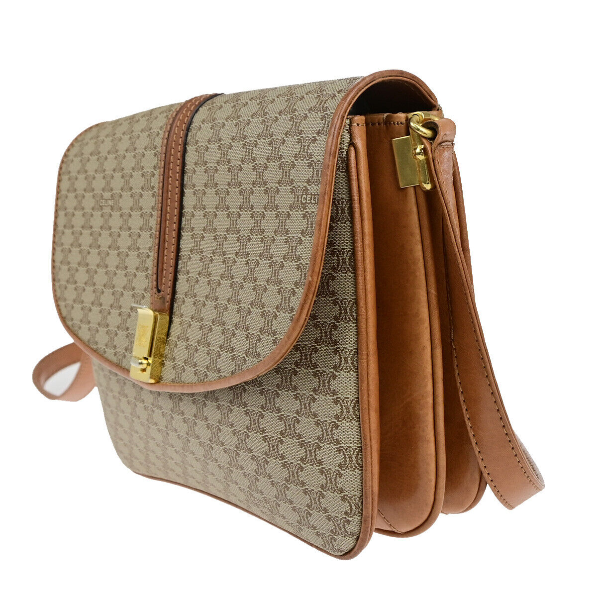 CELINE Logo Macadam Pattern Shoulder Bag PVC Leather Brown GHW Italy 36YG547