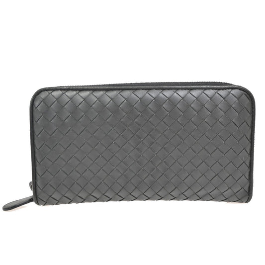 BOTTEGA VENETA Intrecciato Long Zipper Around Wallet Leather Black 67KB774