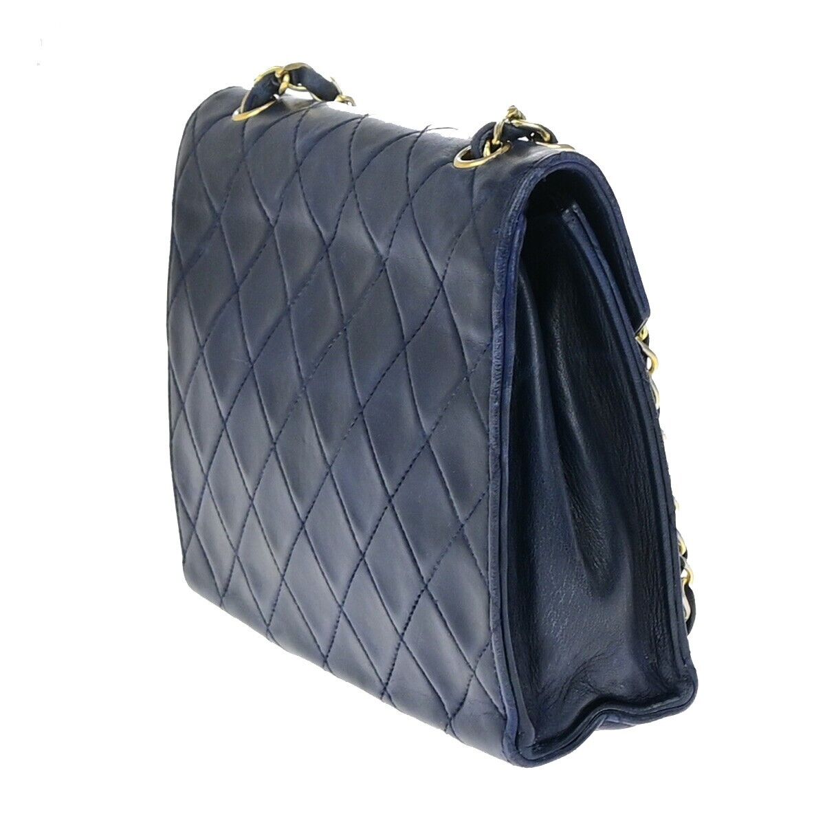 CHANEL CC Mini Matelasse Chain Shoulder Bag Leather Navy Blue Vintage 674RK667