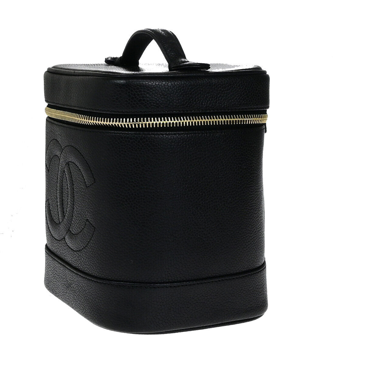 CHANEL CC Logo Vanity Hand Bag Grained Calfskin Leather BK GHW Vintage 42RK716