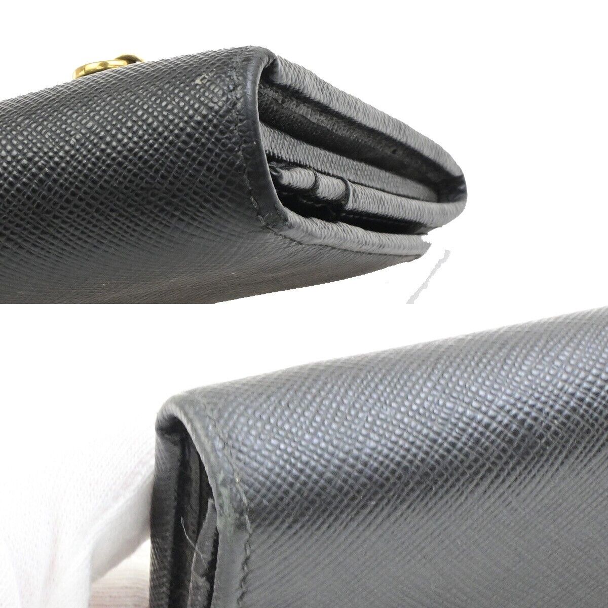 PRADA Logo Bifold Long Wallet Saffiano Leather Black GHW Italy 04ED935