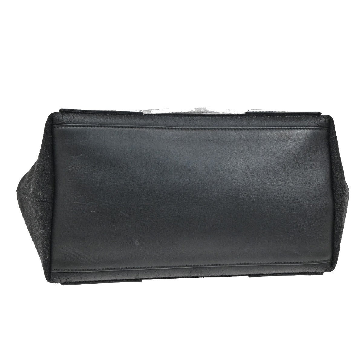 BALENCIAGA Logo Navy Cabas S Hand Bag Wool Felt Fabric Leather Black 30YH822