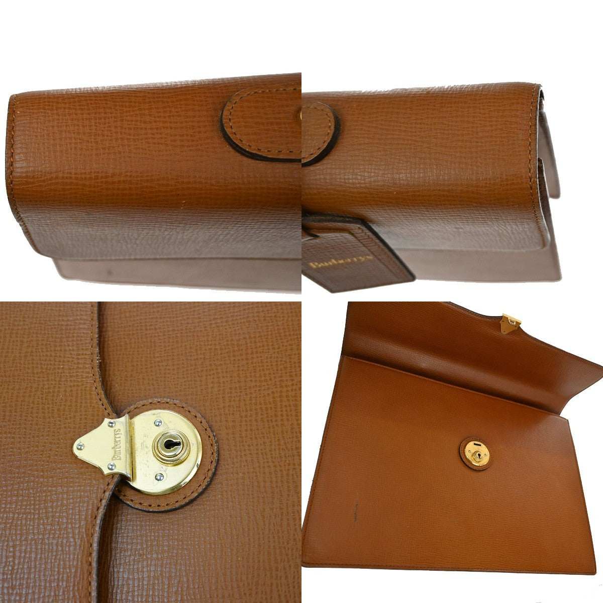 Burberrys Logo Business Briefcase Hand Bag Leather Brown GHW 09YH813