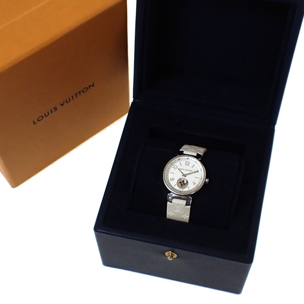 LOUIS VUITTON Tambour Moonstar Quartz Watch Rubber Band White Q8J10 680RH773