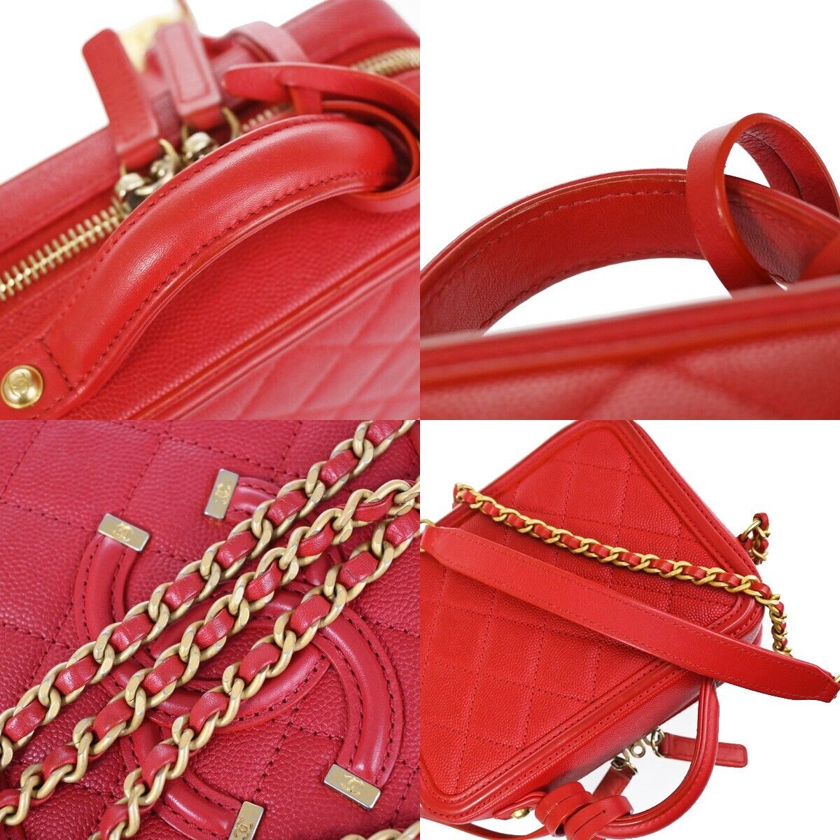 CHANEL CC Mini Matelasse 2Way Chain Shoulder Bag Caviar Leather Red GHW 765RH755