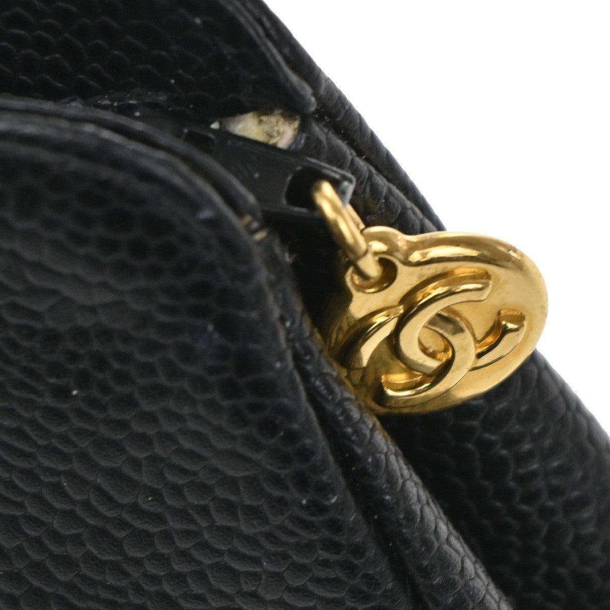 CHANEL CC Pouch Grained Calfskin Leather Black Gold Italy 34TA373