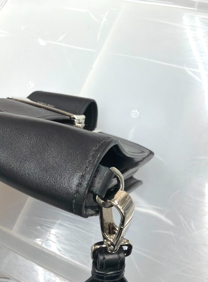 PRADA Logo Metal Ribbon Mini Shoulder Bag City Calf Leather Black SHW 79YJ076