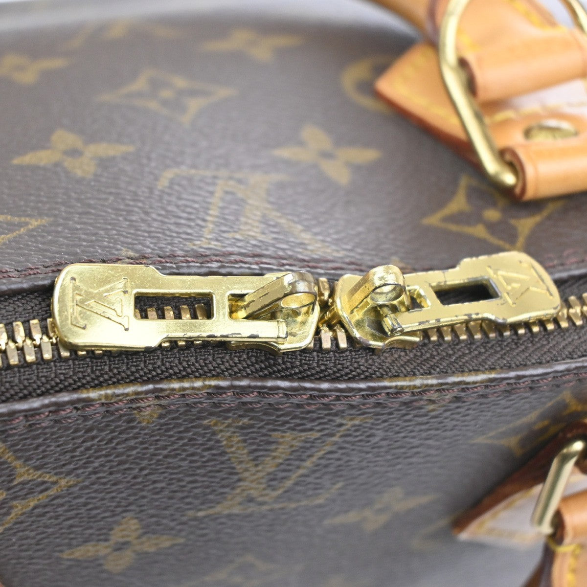 LOUIS VUITTON LV Logo Alma Hand Bag Monogram Leather Brown France M51130 17MA583