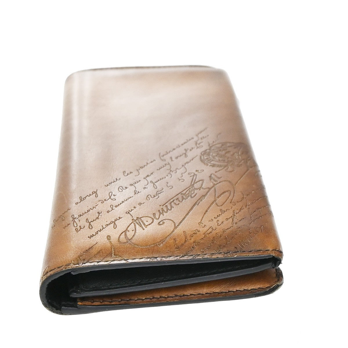 BERLUTI Logo Calligraphy Bifold Long Wallet Leather Brown Italy 84KP207