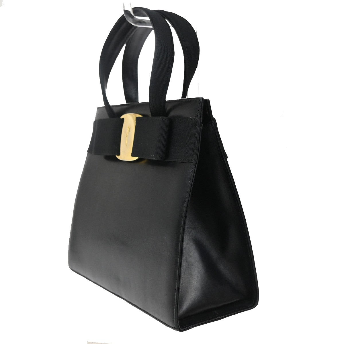 SALVATORE FERRAGAMO Logo Vara Hand Bag Leather Canvas Black GHW Italy 62KB114