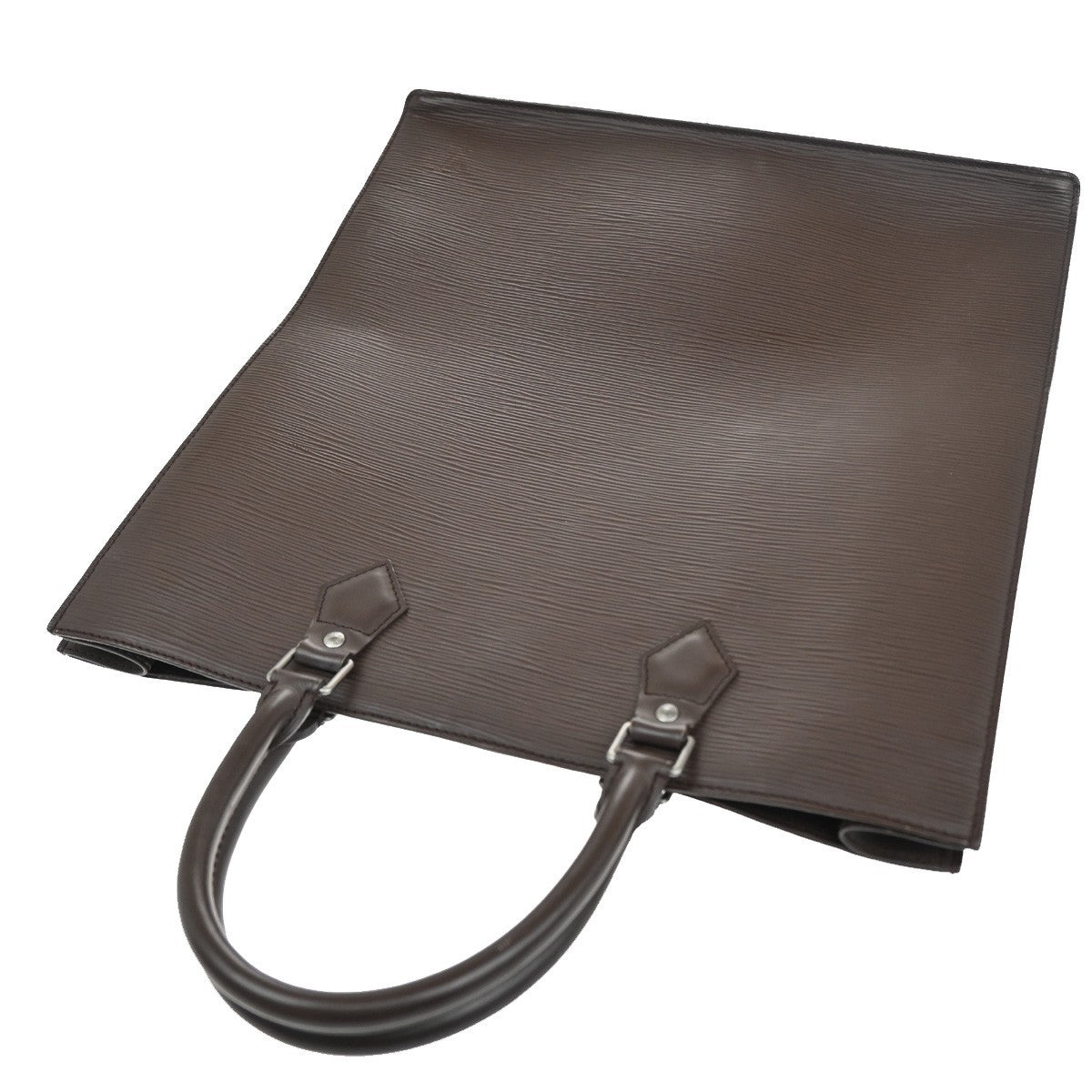 LOUIS VUITTON Logo Sac Plat Hand Tote Bag Epi Leather Brown M52742 87KB932