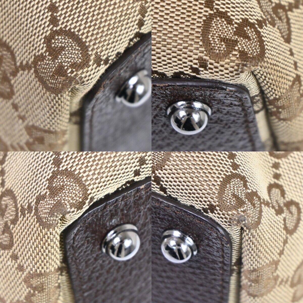 GUCCI Logo GG Pattern Shoulder Bag Canvas Leather Brown Silver Italy 61ED285