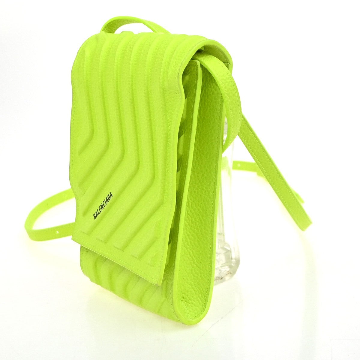 BALENCIAGA Logo Car Phone Holder Mini Shoulder Bag Leather Yellow Italy 34YH975