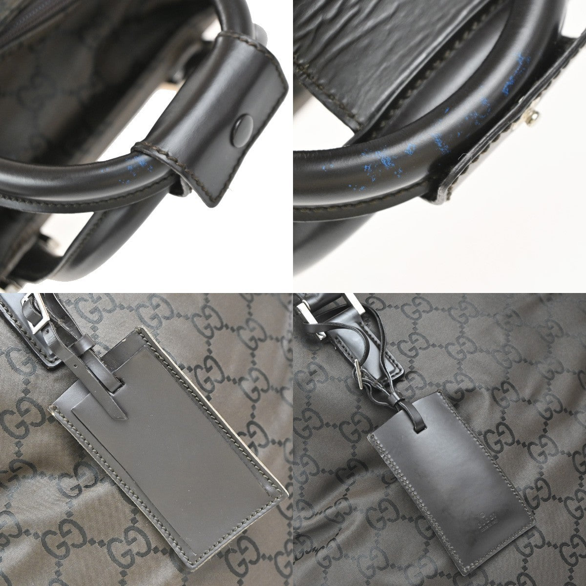 GUCCI Logo GG Pattern Hand Bag Nylon Leather Brown Silver Italy 66KP414