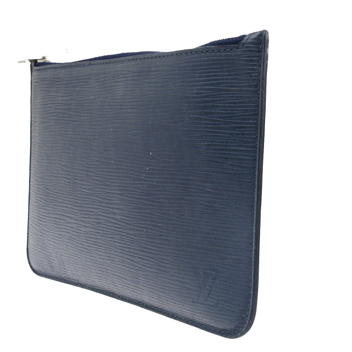LOUIS VUITTON Logo Neverfull Pouch Epi Leather Indigo Blue SHW Spain 63YF452