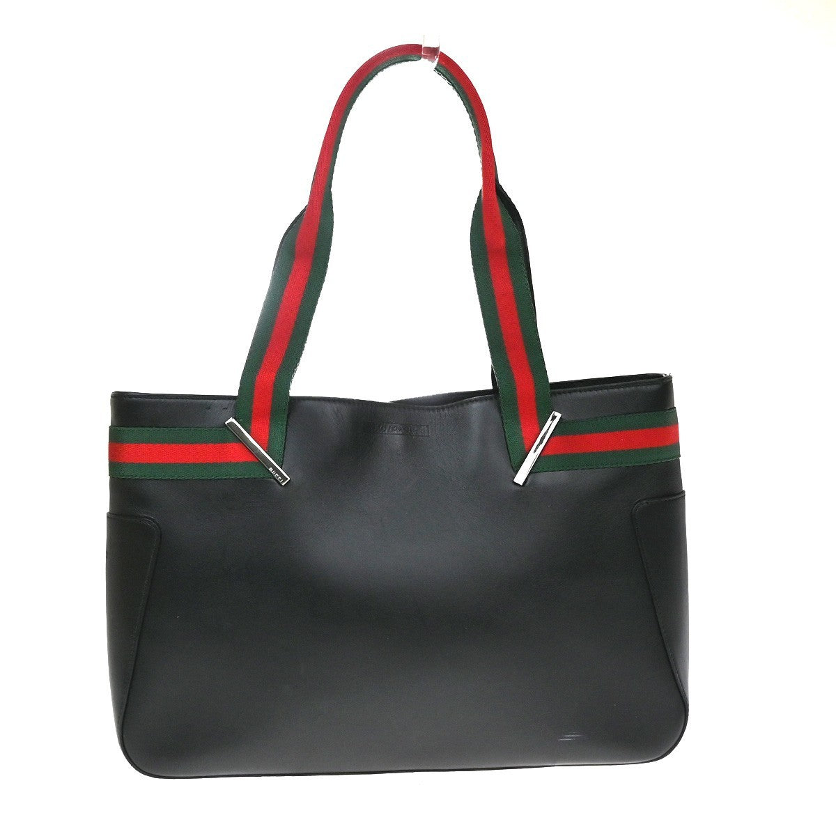 GUCCI Logo Sherry Line Hand Tote Bag Leather Canvas Black SHW Italy 83CA885