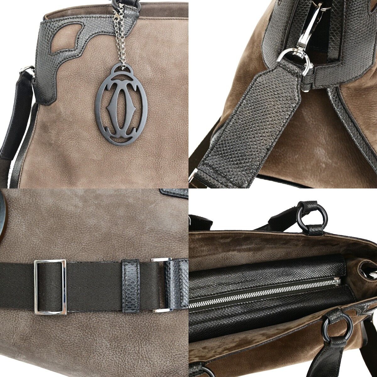 CARTIER 2C Logo 2Way Hand Shoulder Bag Leather Suede Brown Italy 31SH802