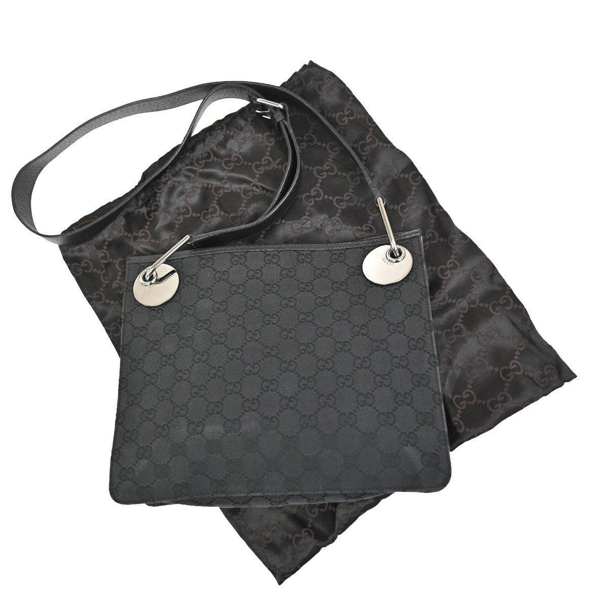 GUCCI GG Pattern Crossbody Shoulder Bag Canvas Leather Black SHW Italy 87YJ080