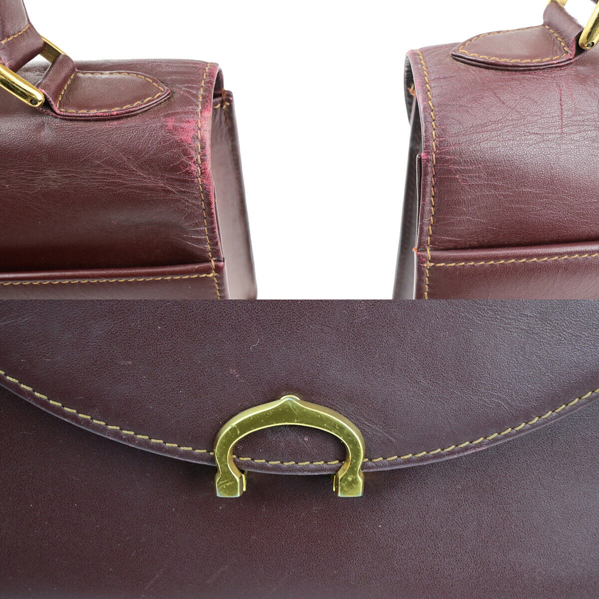 MUST DE CARTIER 2C Logo Hand Bag Leather Bordeaux GHW Spain 09YG298