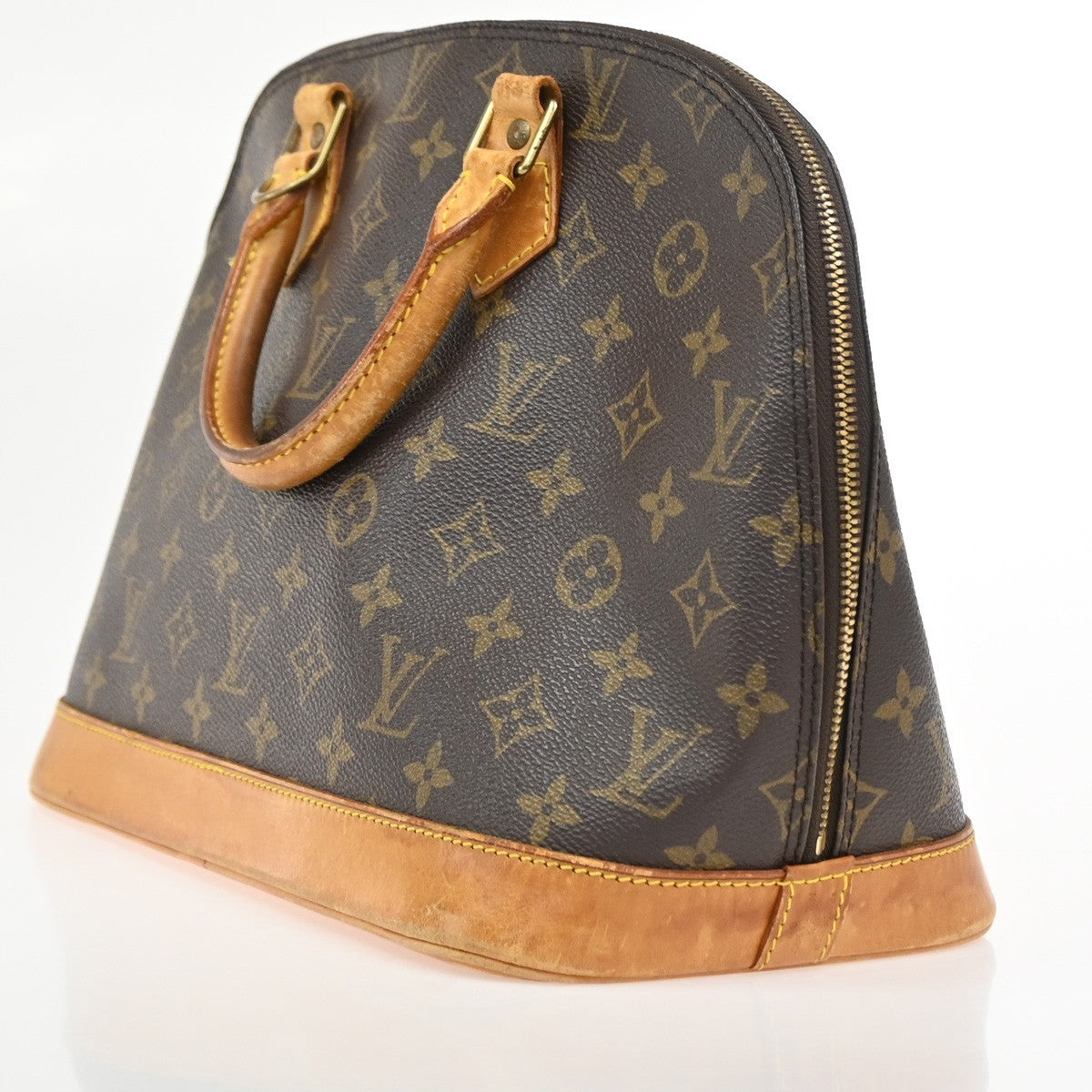 LOUIS VUITTON LV Logo Alma Hand Bag Monogram Leather Brown France M51130 83SA028