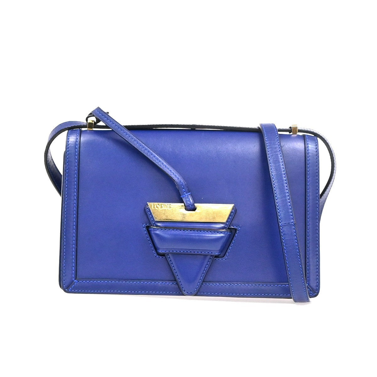 LOEWE Logo Barcelona Crossbody Shoulder Bag Leather Blue GHW Spain 11MA392