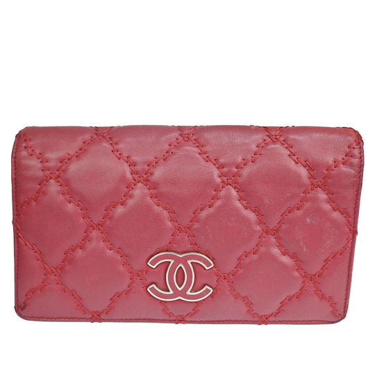 CHANEL CC Logo Ultra Stitch Long Bifold Wallet Purse Leather Bordeaux 30YD527