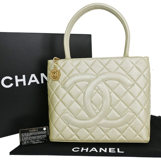 CHANEL CC Matelasse Shoulder Tote Bag Leather Light Gold GHW France 310LC398