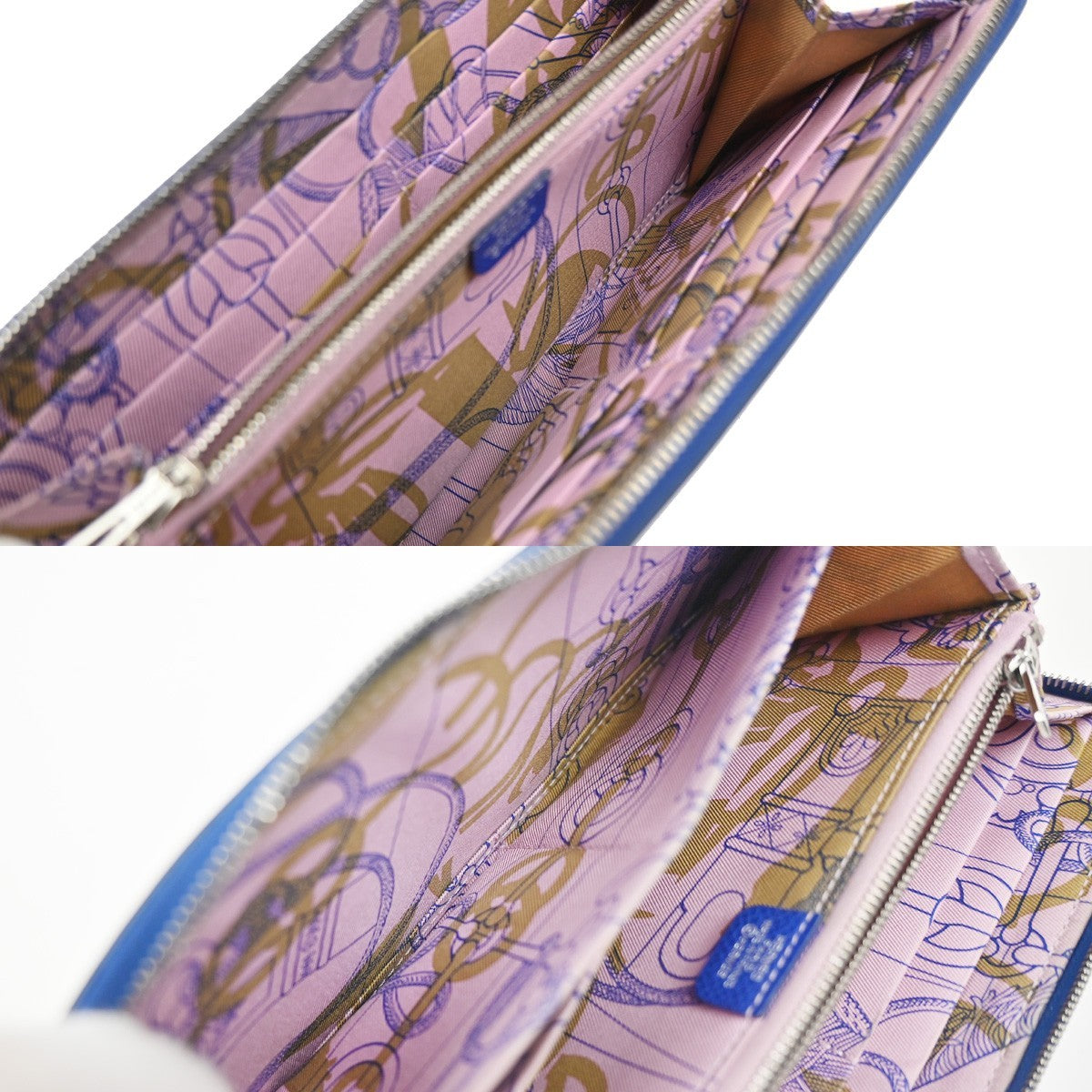 HERMES Azap Silk In Zip Around Long Wallet Epsom Leather Blue SHW France 38RL950
