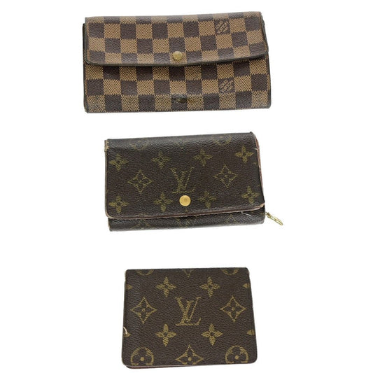 LOUIS VUITTON 3 Set Bifold Wallet Pass Case Monogram Damier Ebene Brown 66KA285