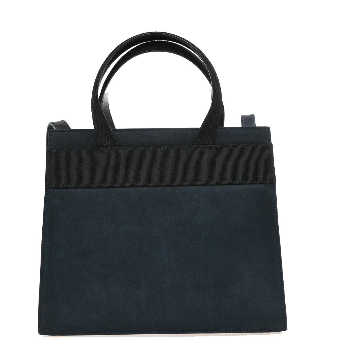 SALVATORE FERRAGAMO Vara 2Way Shouldr Hand Bag Suede Leather Navy Blue 36RF460