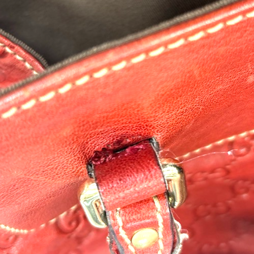 GUCCI Guccisima Hand Bag Leather Flower Motif Red GHW Italy 33MA090