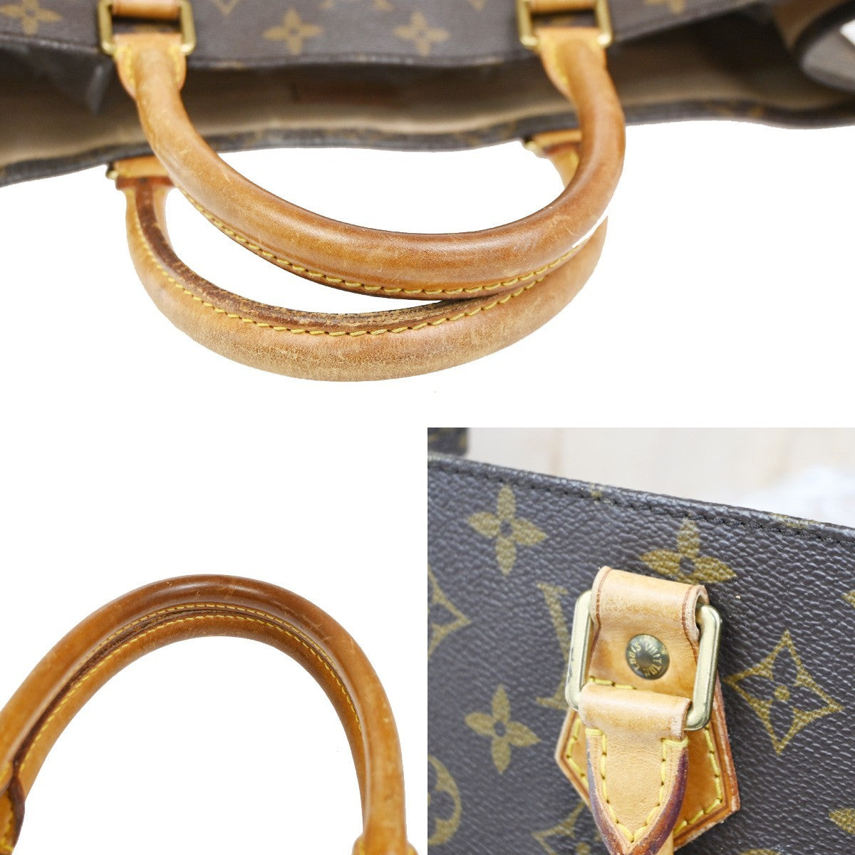 LOUIS VUITTON Logo Sac Plat Hand Tote Bag Monogram Leather Brown M51140 62ZA260