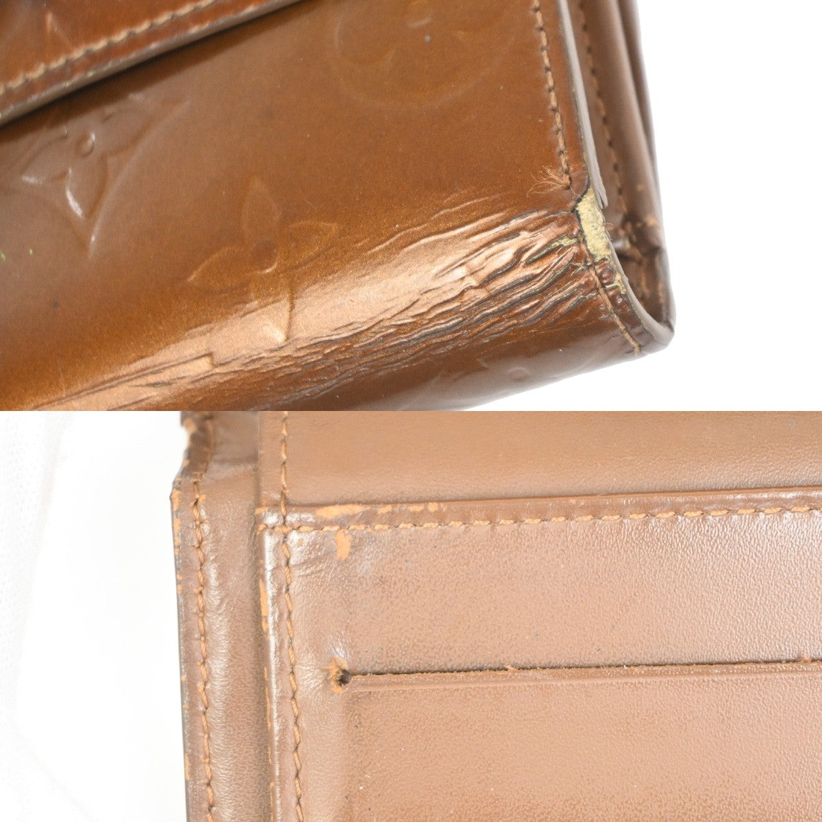 LOUIS VUITTON 2 Set Wallet Monogram Vernis Patent Leather Brown Bronze 63MA459