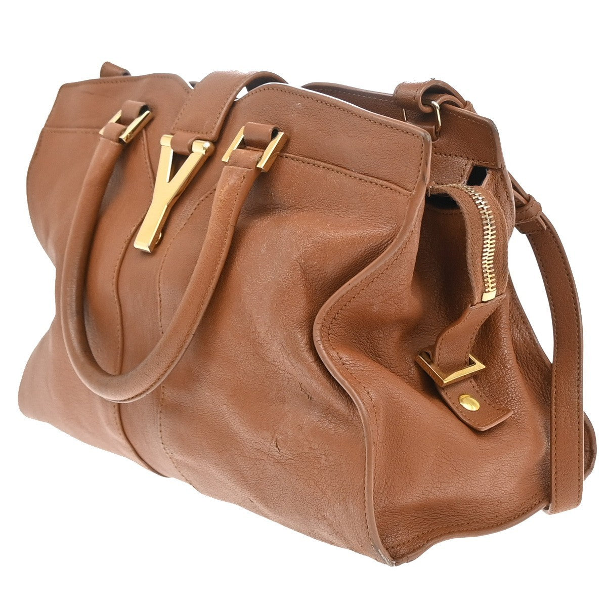 YVES SAINT LAURENT Y Cabas Chyc 2Way Shoulder Hand Bag Leather Brown GHW 73KP033