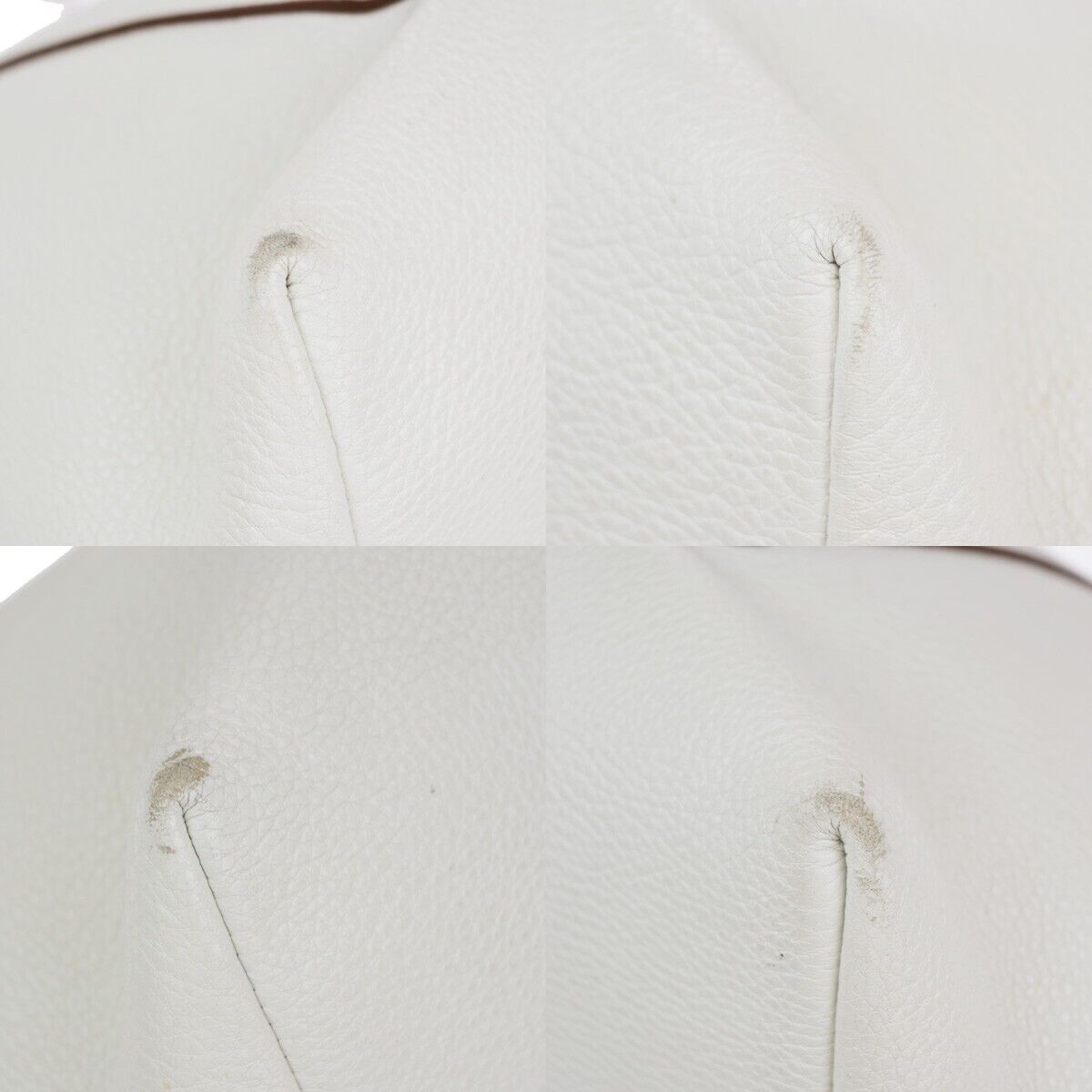 PRADA MILANO Logo Shoulder Hand Tote Bag Leather White Gold 86KA230