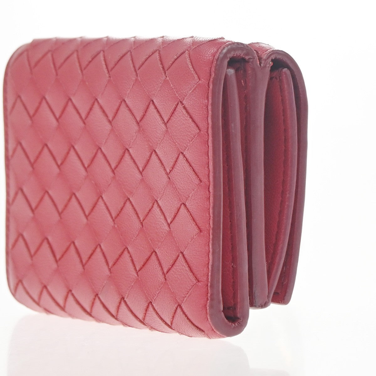 BOTTEGA VENETA Intrecciato Trifold Compact Wallet Leather Red Italy 30KC757
